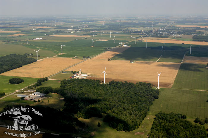 # 2 Aerial Views New Wind Generators (Windmill Farms) in Ubly, Michigan ©