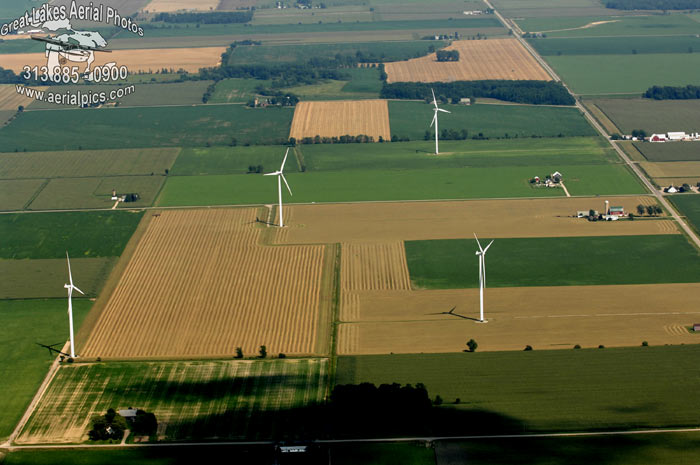 # 4 Aerial Views New Wind Generators (Windmill Farms) in Ubly, Michigan ©