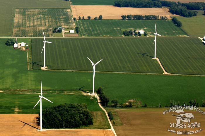 # 5 Aerial Views New Wind Generators (Windmill Farms) in Ubly, Michigan ©