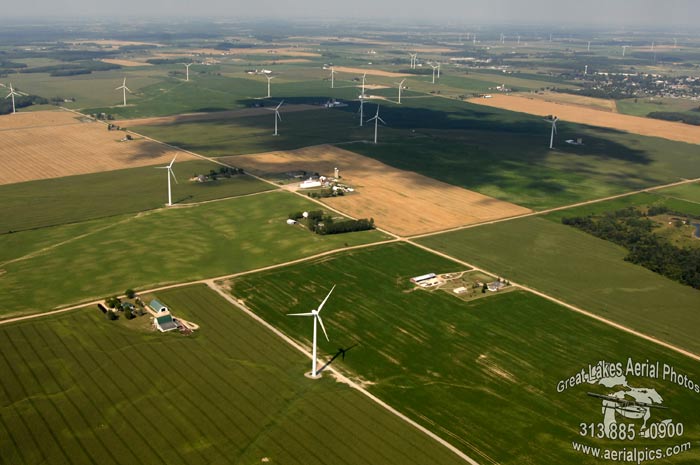 # 8 Aerial Views New Wind Generators (Windmill Farms) in Ubly, Michigan ©
